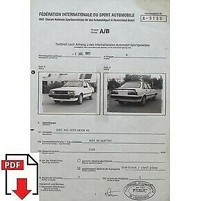 1984 Audi 80 Quattro FIA homologation form PDF download